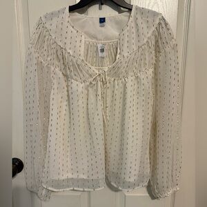 NWT Old Navy White and Gold Split Neck Top